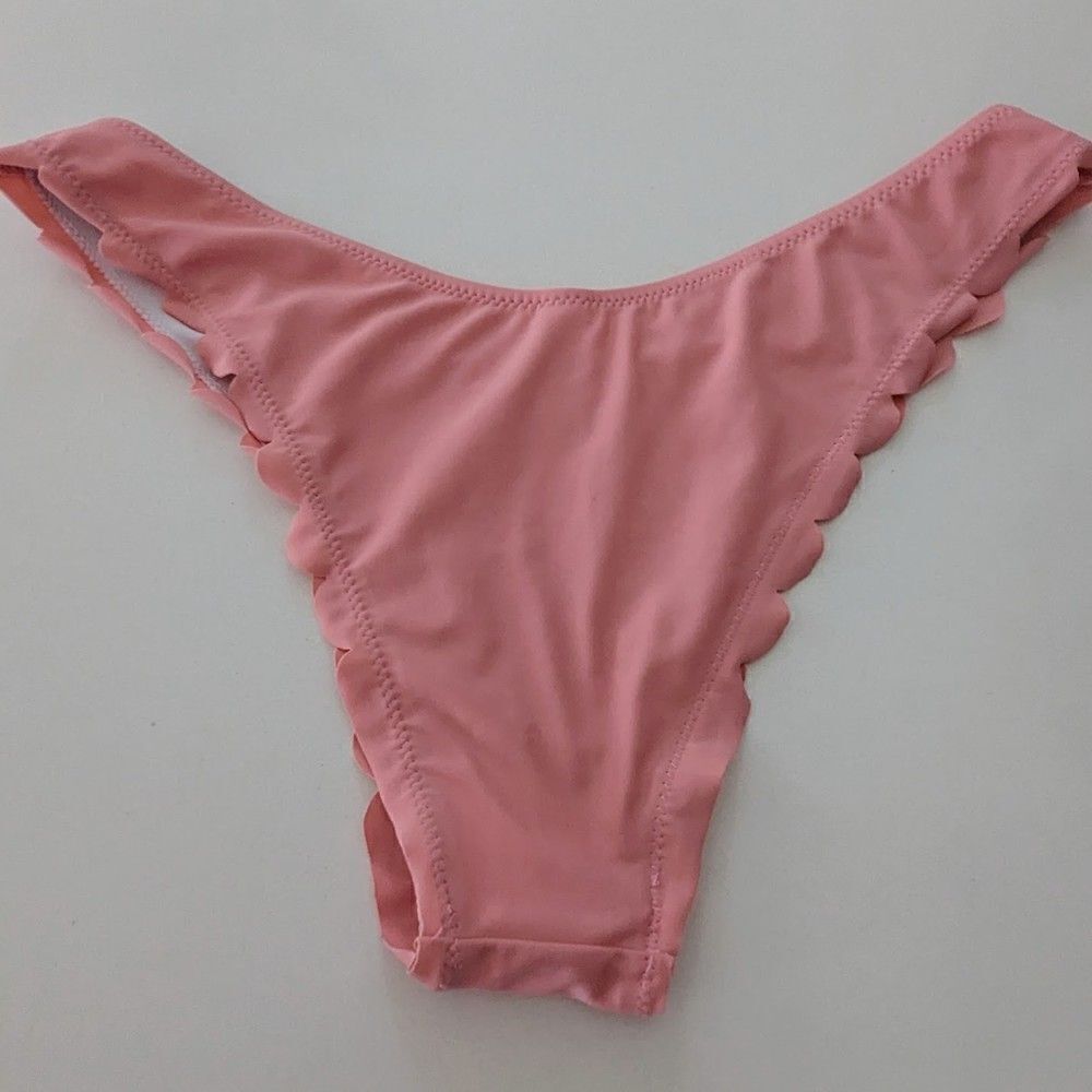 Women's Zaful Bikini Bottoms Only Scalloped Pink Rose Medium High Waisted Cheeky - Picture 4 of 8